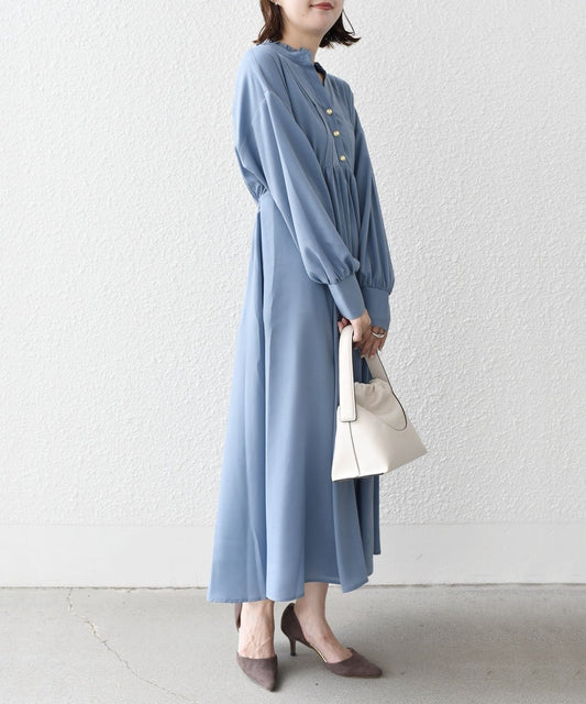 〈手洗い可能〉ドルマン ギャザー スタンド カラー ワンピース 24SS