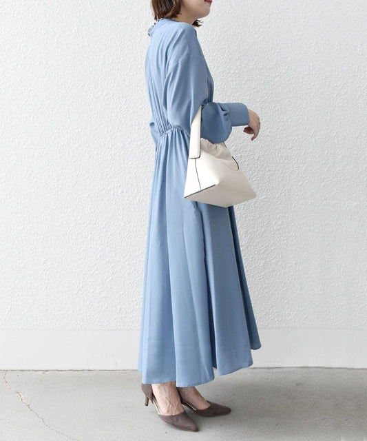 〈手洗い可能〉ドルマン ギャザー スタンド カラー ワンピース 24SS