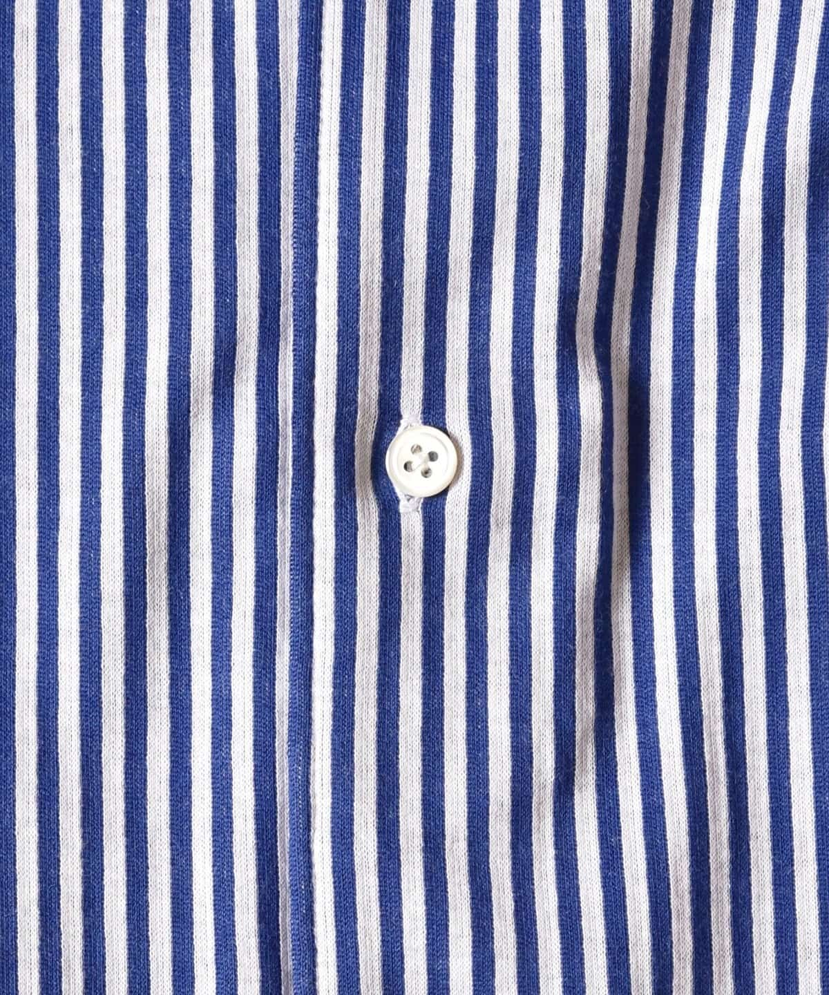 SD:【テレワーク対応可能】ALBINI社製生地  ジャージ ストライプ ワンピースカラー シャツ