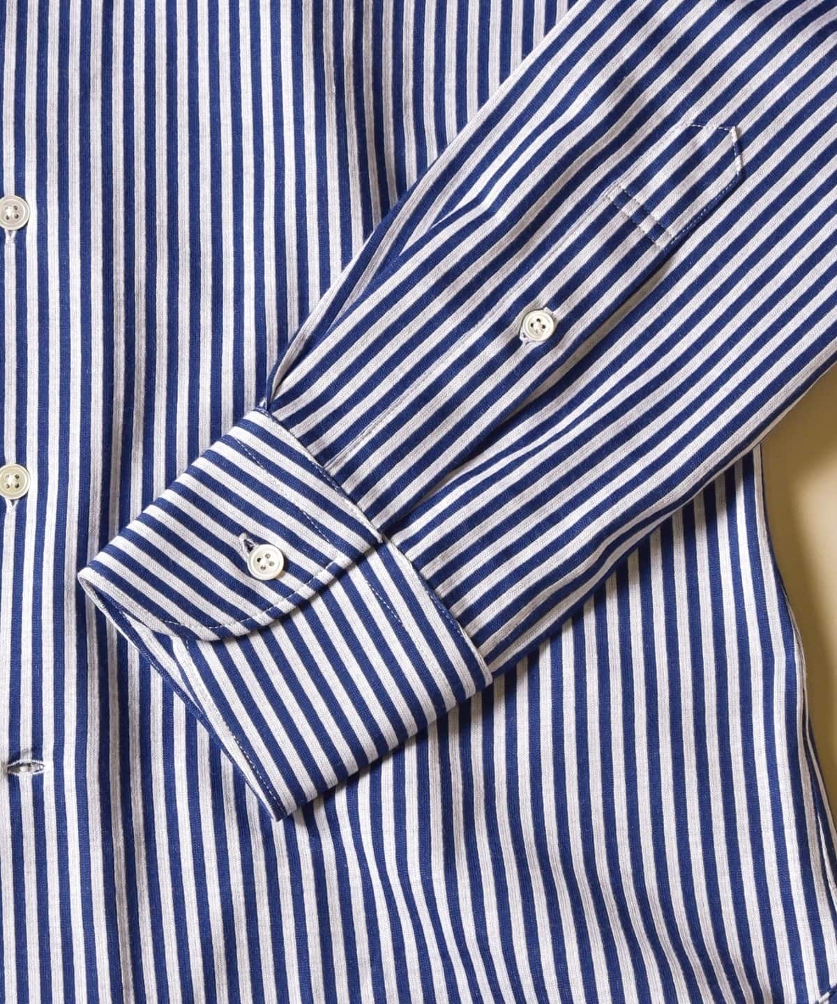 SD:【テレワーク対応可能】ALBINI社製生地  ジャージ ストライプ ワンピースカラー シャツ