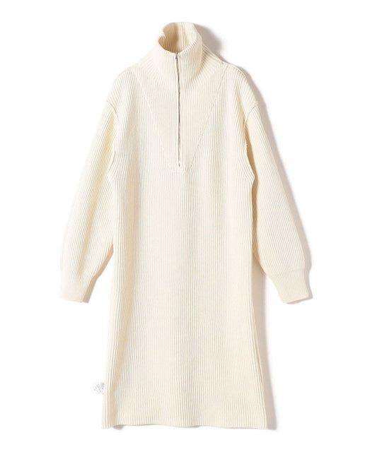〈手洗い可能〉片畦編み ハーフ ジップ ワンピース