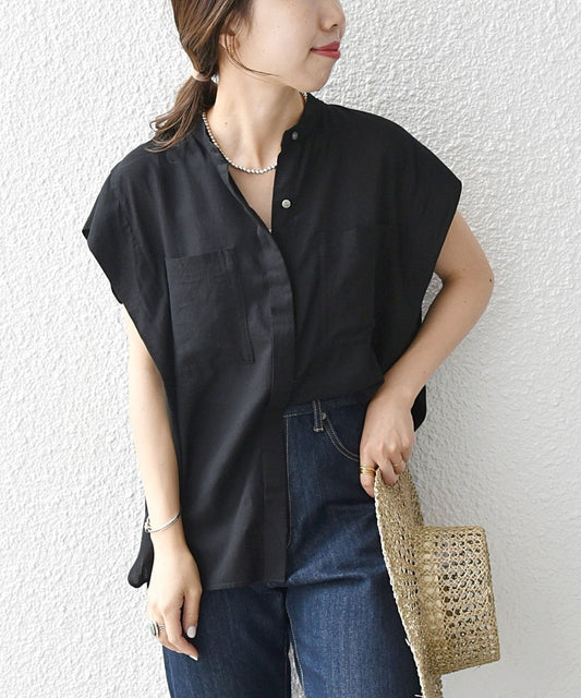 SHIPS any:〈洗濯機可能〉レーヨン リネン タック スリーブ ポケット シャツ