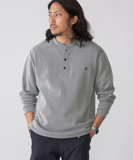 【WEB限定】SHIPS:〈抗菌・防臭〉ワンポイントロゴ バーズアイ ヘンリーネック 長袖 Tシャツ
