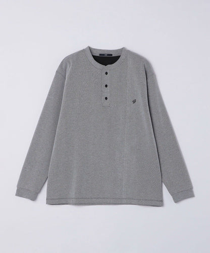 【WEB限定】SHIPS:〈抗菌・防臭〉ワンポイントロゴ バーズアイ ヘンリーネック 長袖 Tシャツ