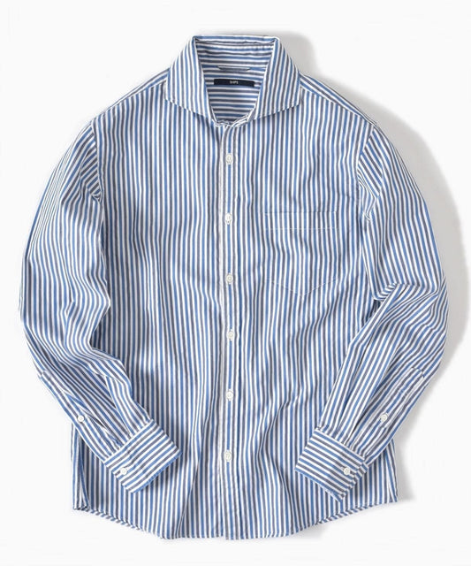 SHIPS: ヘリンボーン ストライプ セミワイドカラーシャツ