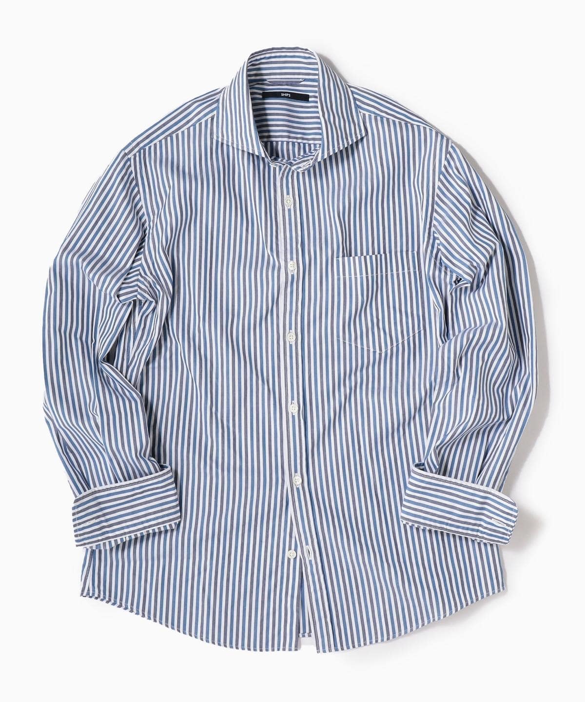 SHIPS: ヘリンボーン ストライプ セミワイドカラーシャツ