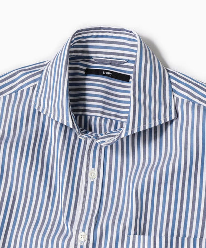 SHIPS: ヘリンボーン ストライプ セミワイドカラーシャツ