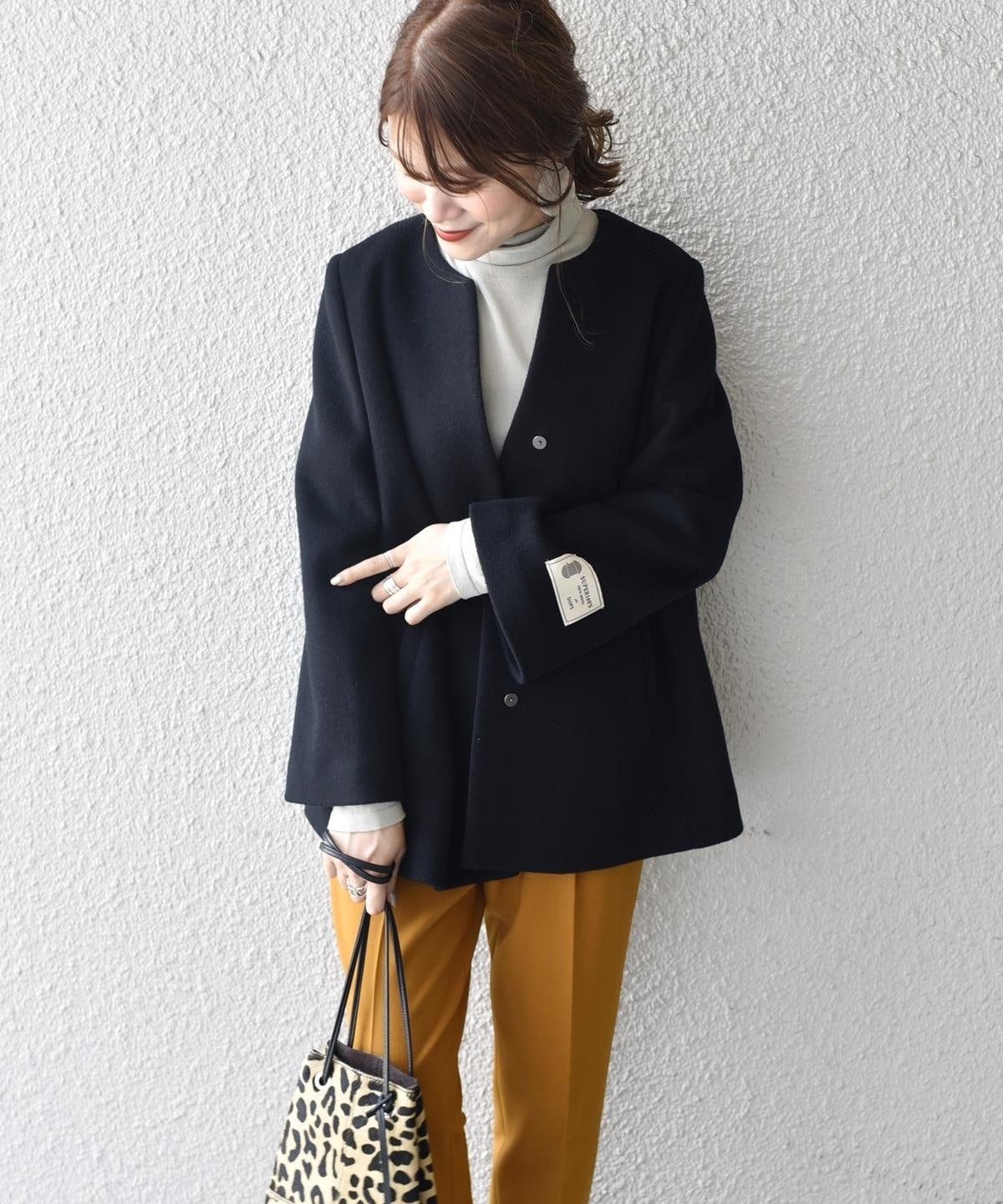 【美品】SHIPS シップス SUPER140キーネックショートコート 36 SUPER140キーネックショートコート / 36 / ブラック | SHIPS CYCLE