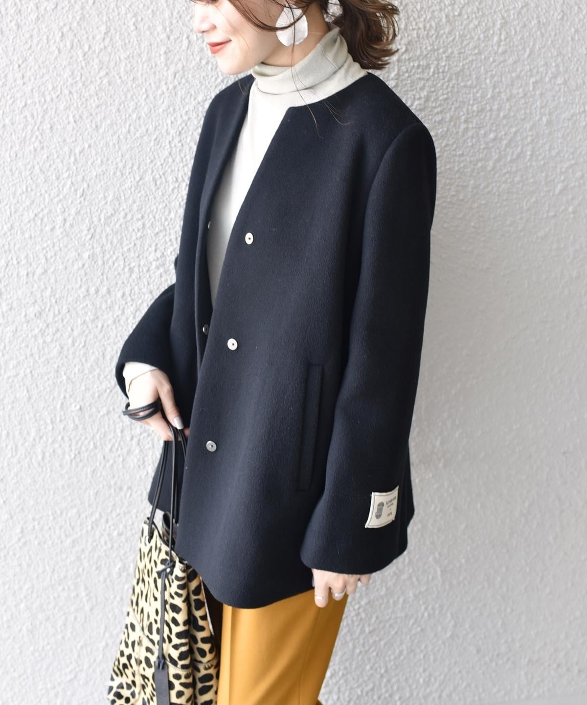 【美品】SHIPS シップス SUPER140キーネックショートコート 36 SUPER140キーネックショートコート / 36 / ブラック | SHIPS CYCLE