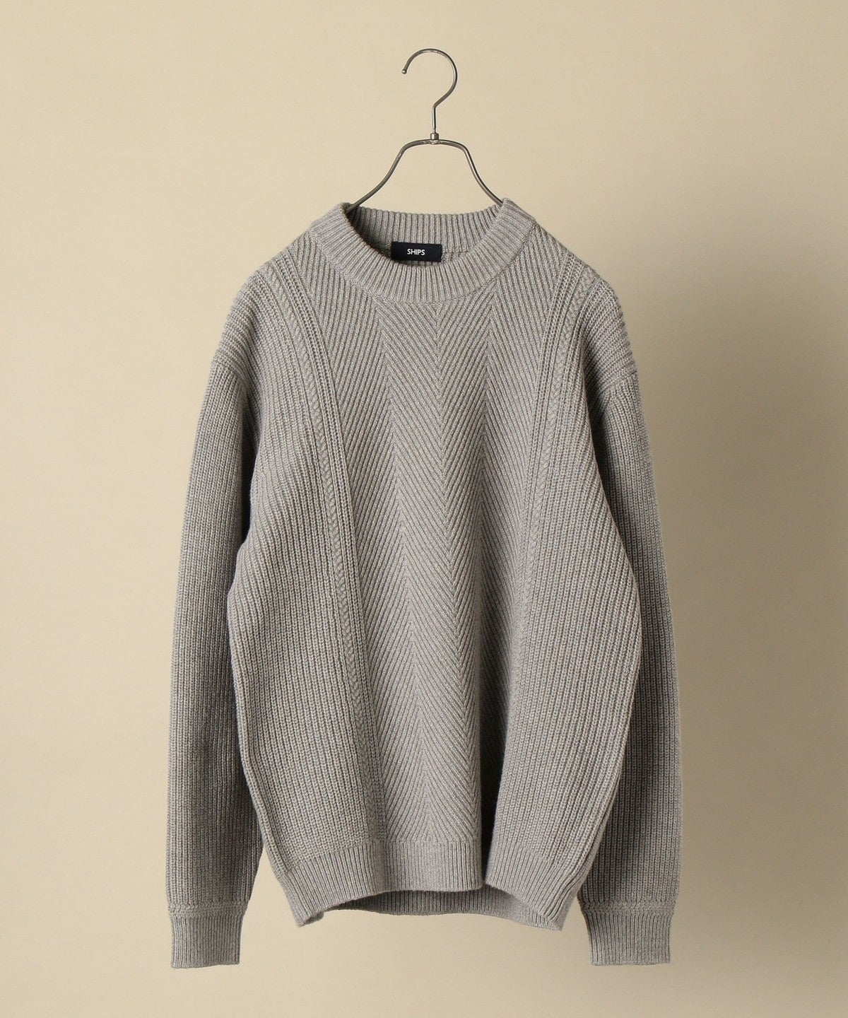 SHIPS: コットン/カシミヤ ヘリンボーン 畔編み ニット プルオーバー
