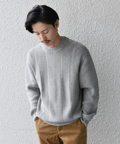 SHIPS: コットン/カシミヤ ヘリンボーン 畔編み ニット プルオーバー