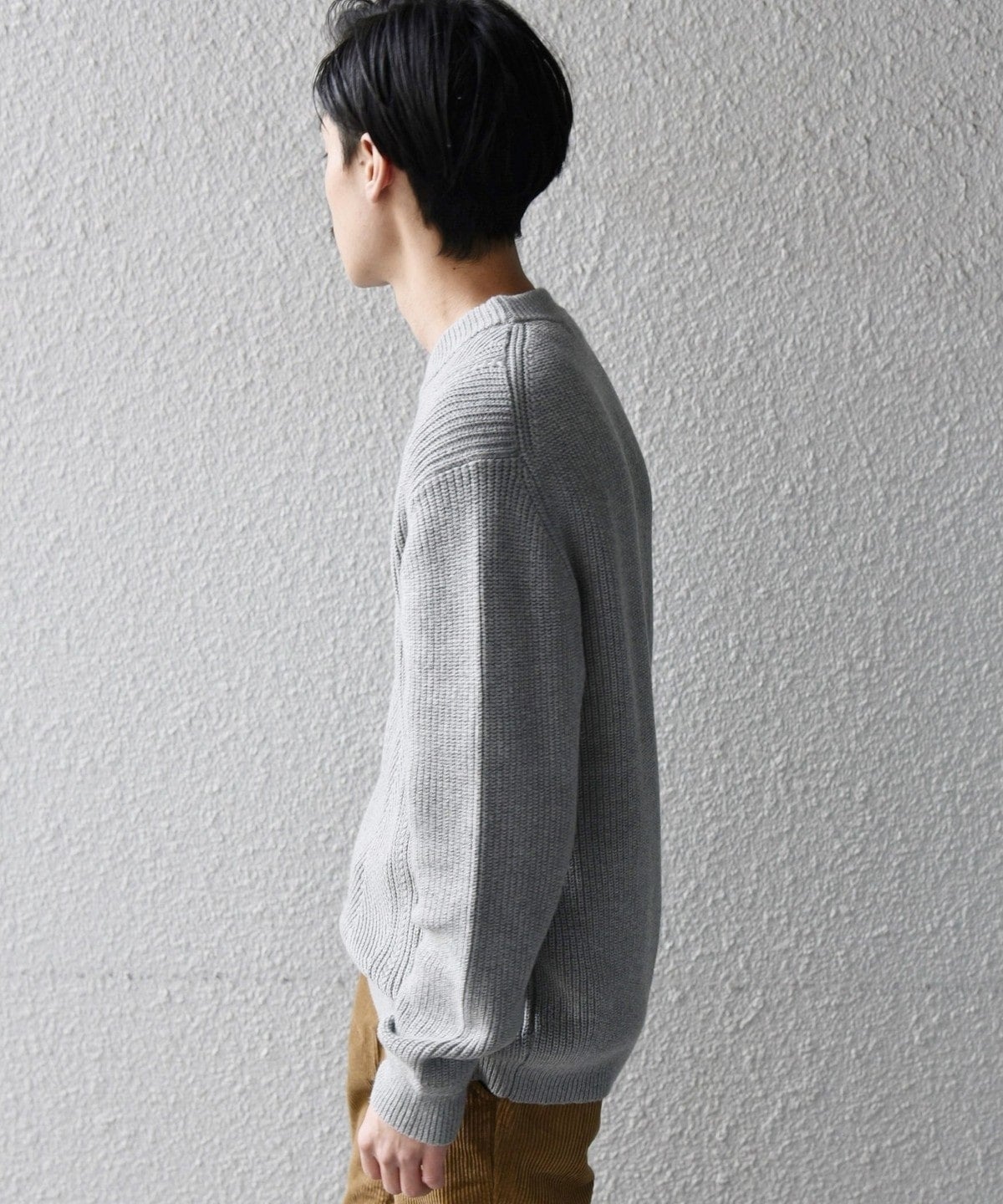 SHIPS: コットン/カシミヤ ヘリンボーン 畔編み ニット プルオーバー