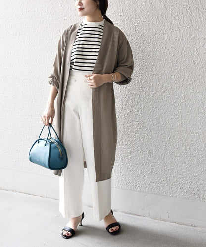 〈手洗い可能〉 ペーパーポリ ロングスリーブ ミディ カーディガン