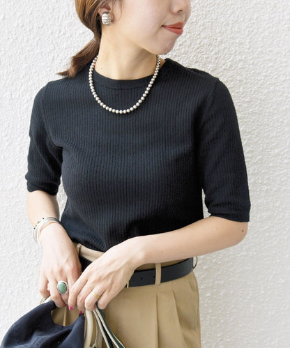 〈手洗い可能〉コットン ナイロン リブ ニット TEE