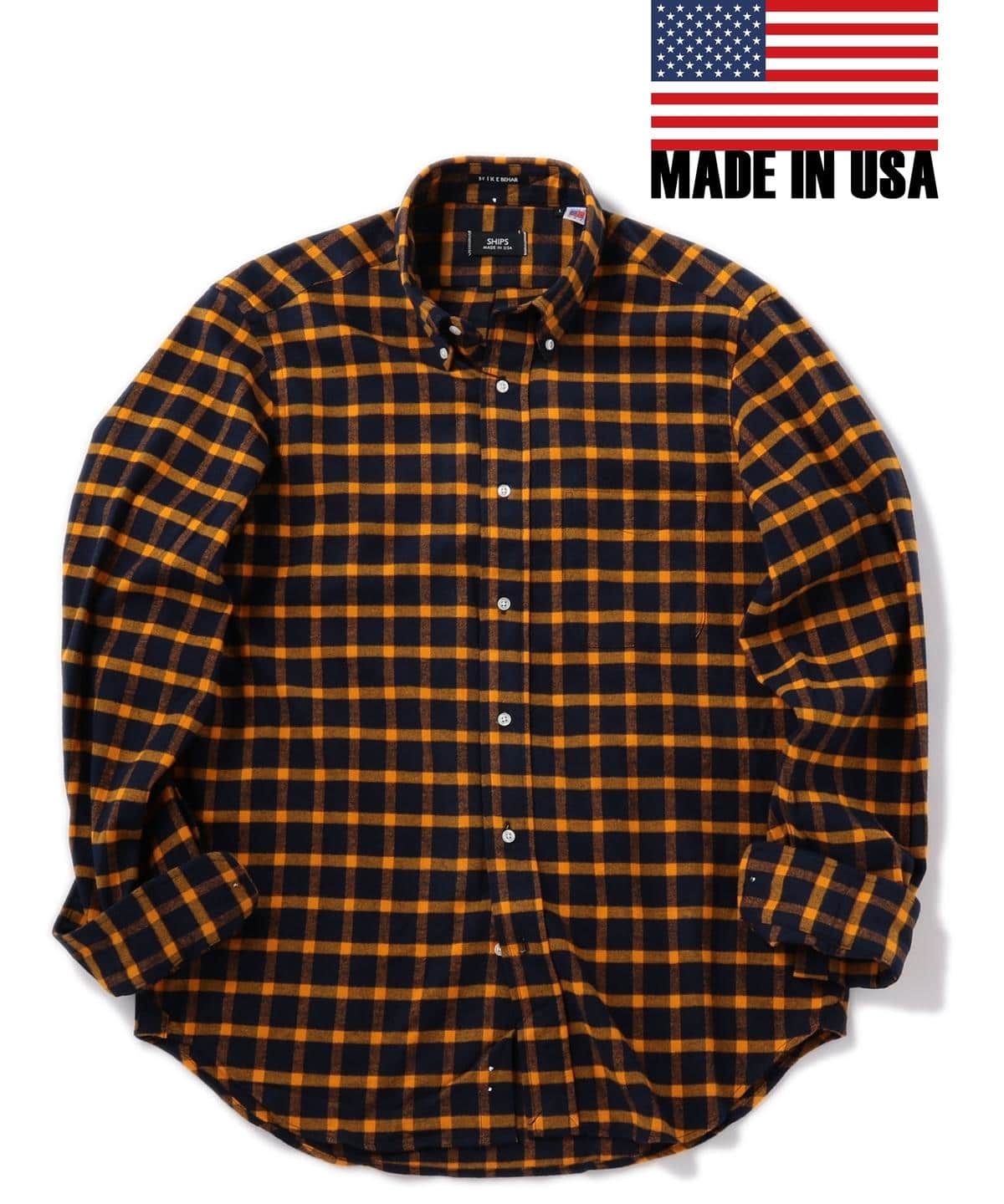 SHIPS×IKE BEHAR: アメリカ製 ブロックチェック ボタンダウン ネルシャツ