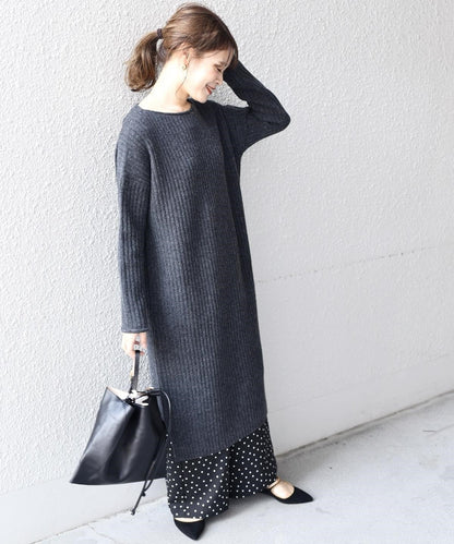 ウールリブロングワンピース