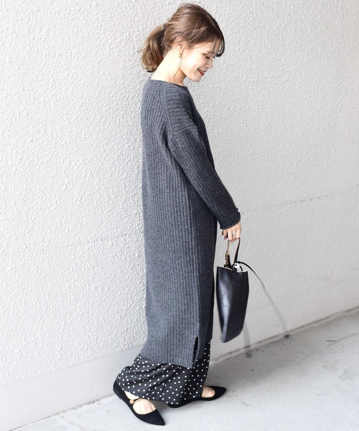 ウールリブロングワンピース