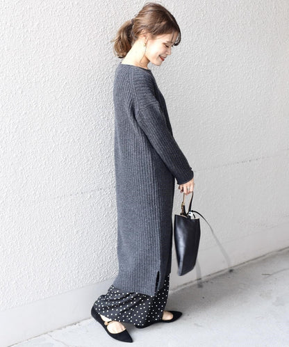 ウールリブロングワンピース