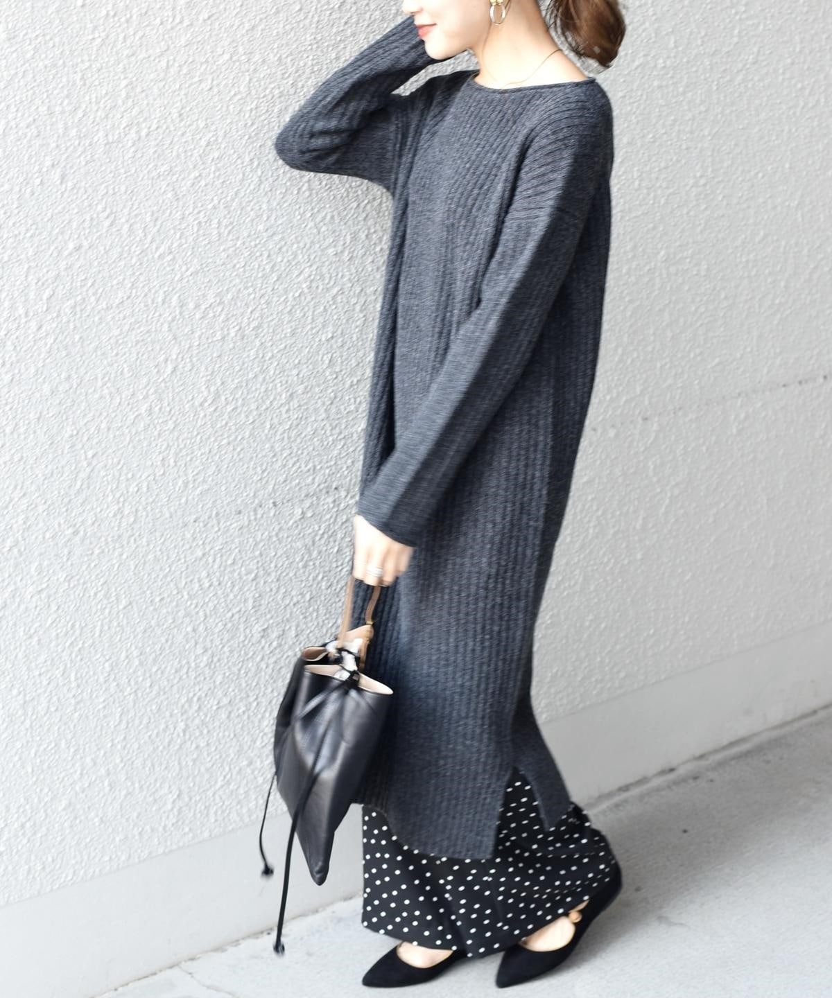 ウールリブロングワンピース