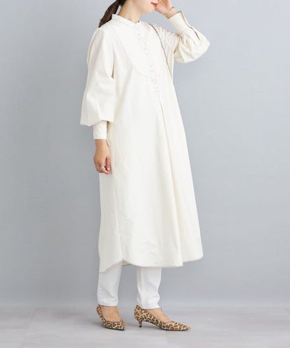 〈手洗い可能〉パールモチーフボタンワンピース ストライプ/ソリッド