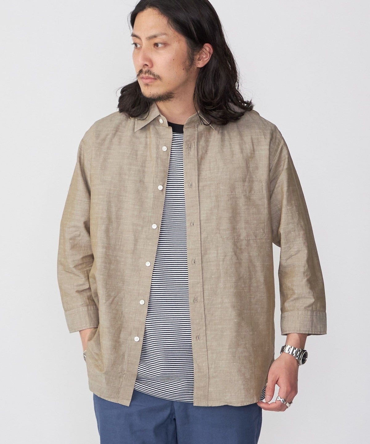 SHIPS: Herdmans コットン/リネン 7スリーブ シャツ