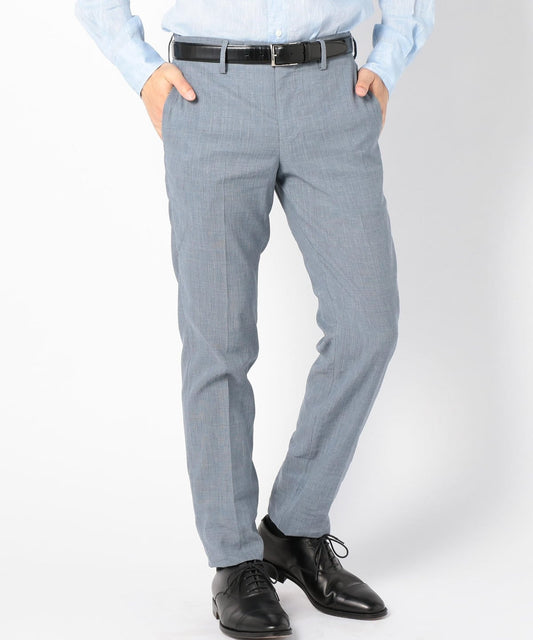 SD: コットン/リネン ノープリーツ ドレスチノパンツ (ブルー)