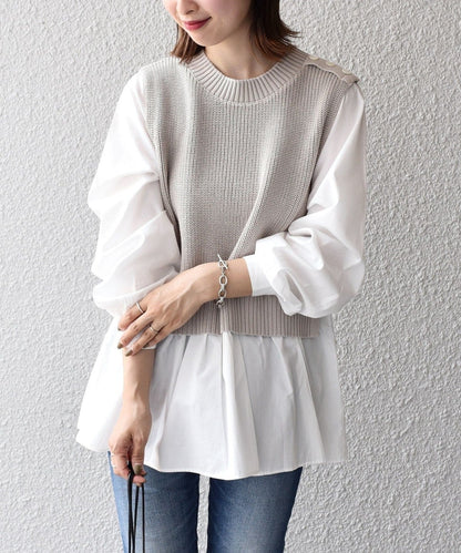 〈手洗い可能〉ベスト×ブラウス ロングスリーブプルオーバー