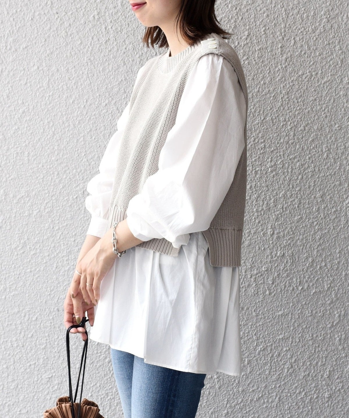 〈手洗い可能〉ベスト×ブラウス ロングスリーブプルオーバー
