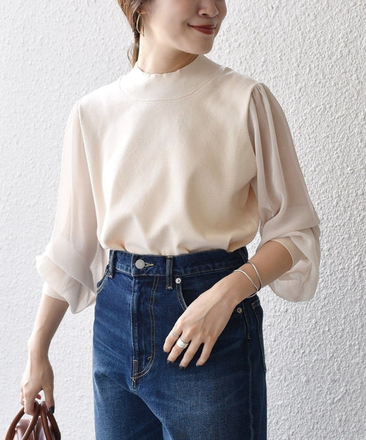 【WEB限定】〈手洗い可能〉シフォンスリーブニット