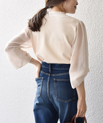 【WEB限定】〈手洗い可能〉シフォンスリーブニット
