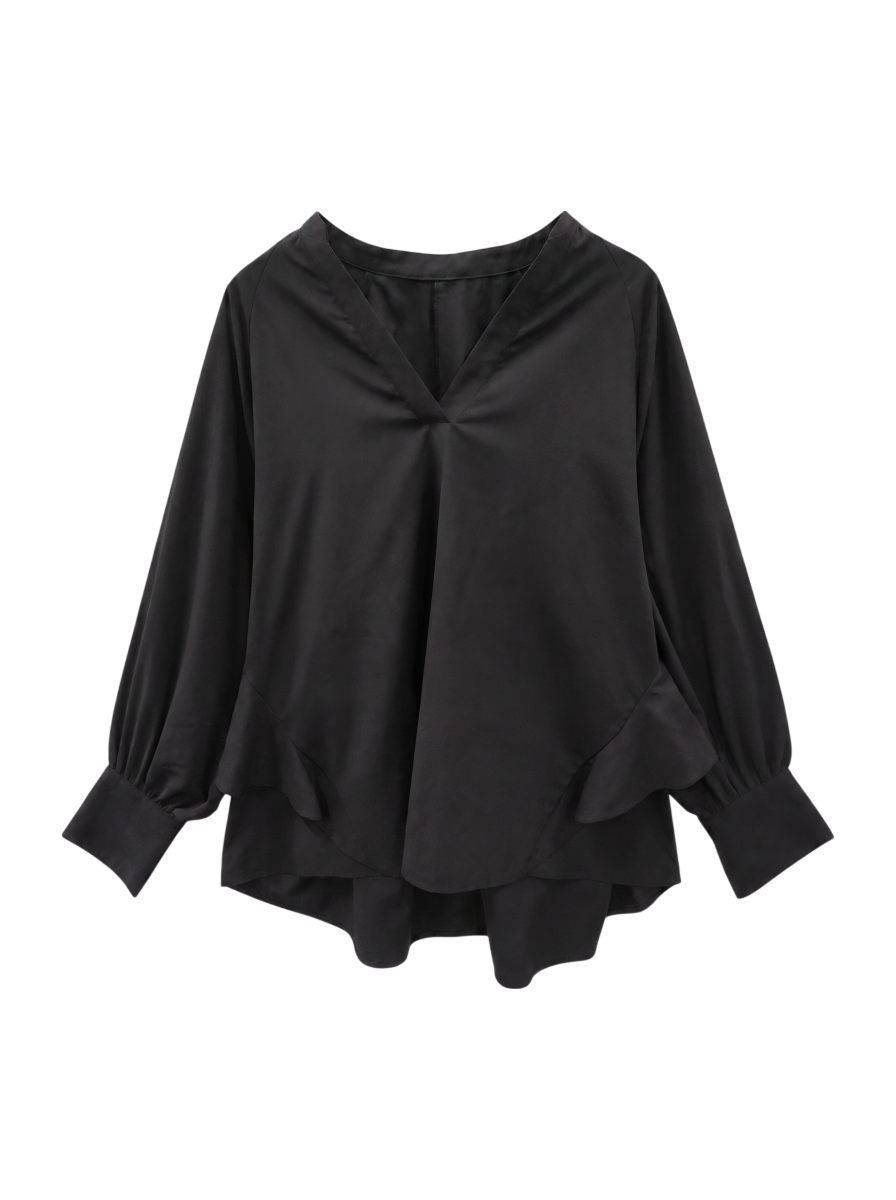 〈手洗い可能〉バック ラッフル スキッパー ブラウス