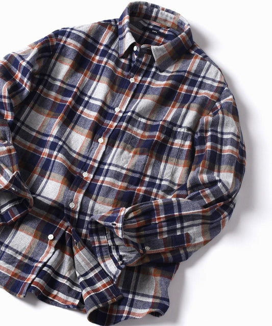 SHIPS: フェザー チェック レギュラーカラー ネルシャツ