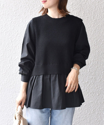 〈手洗い可能〉ベスト×ブラウス ロングスリーブプルオーバー