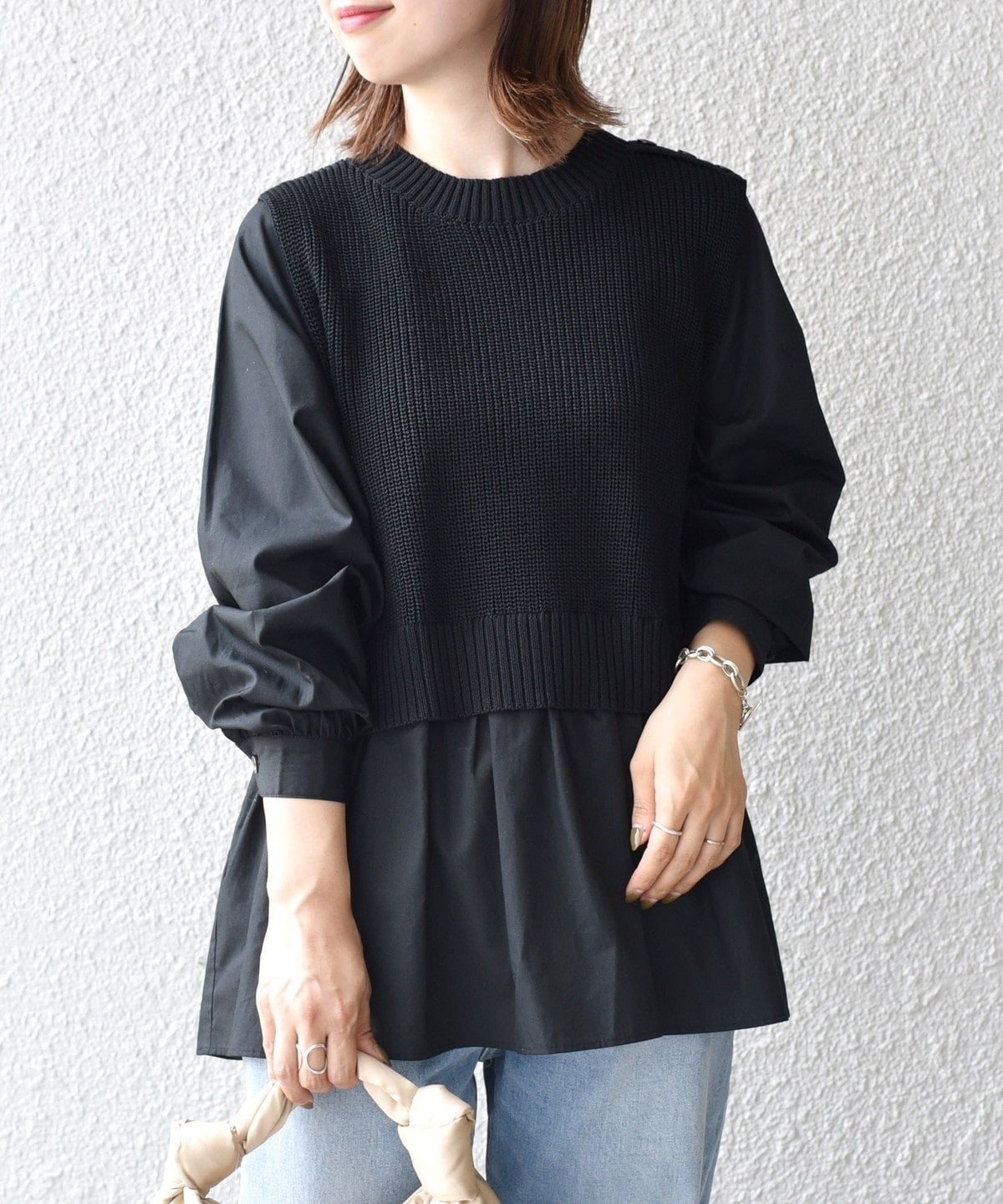 〈手洗い可能〉ベスト×ブラウス ロングスリーブプルオーバー