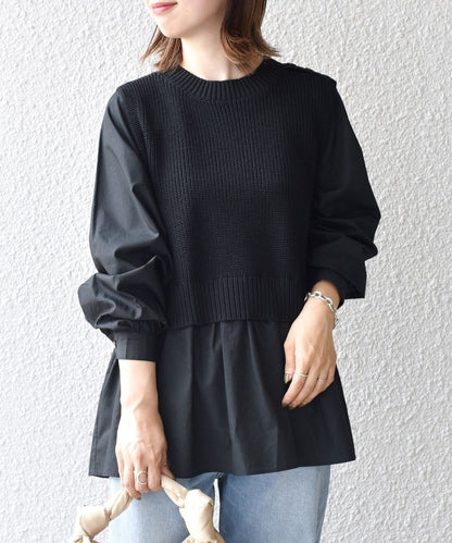 〈手洗い可能〉ベスト×ブラウス ロングスリーブプルオーバー