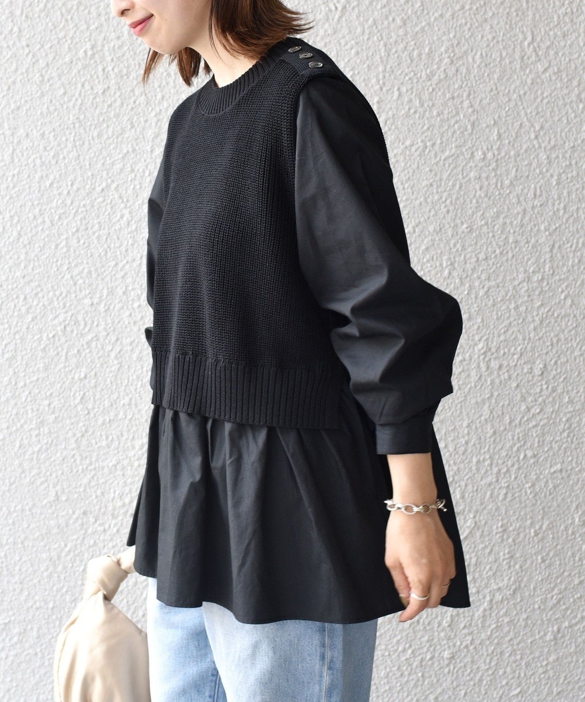 〈手洗い可能〉ベスト×ブラウス ロングスリーブプルオーバー