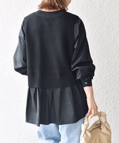 〈手洗い可能〉ベスト×ブラウス ロングスリーブプルオーバー