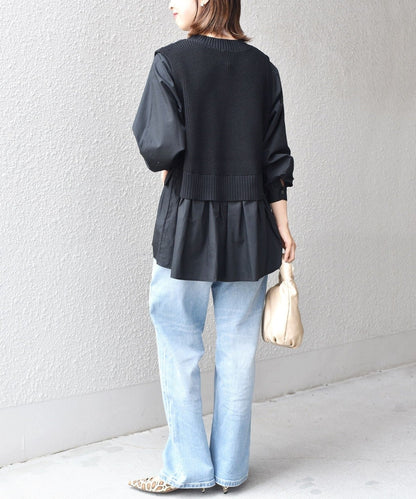 〈手洗い可能〉ベスト×ブラウス ロングスリーブプルオーバー