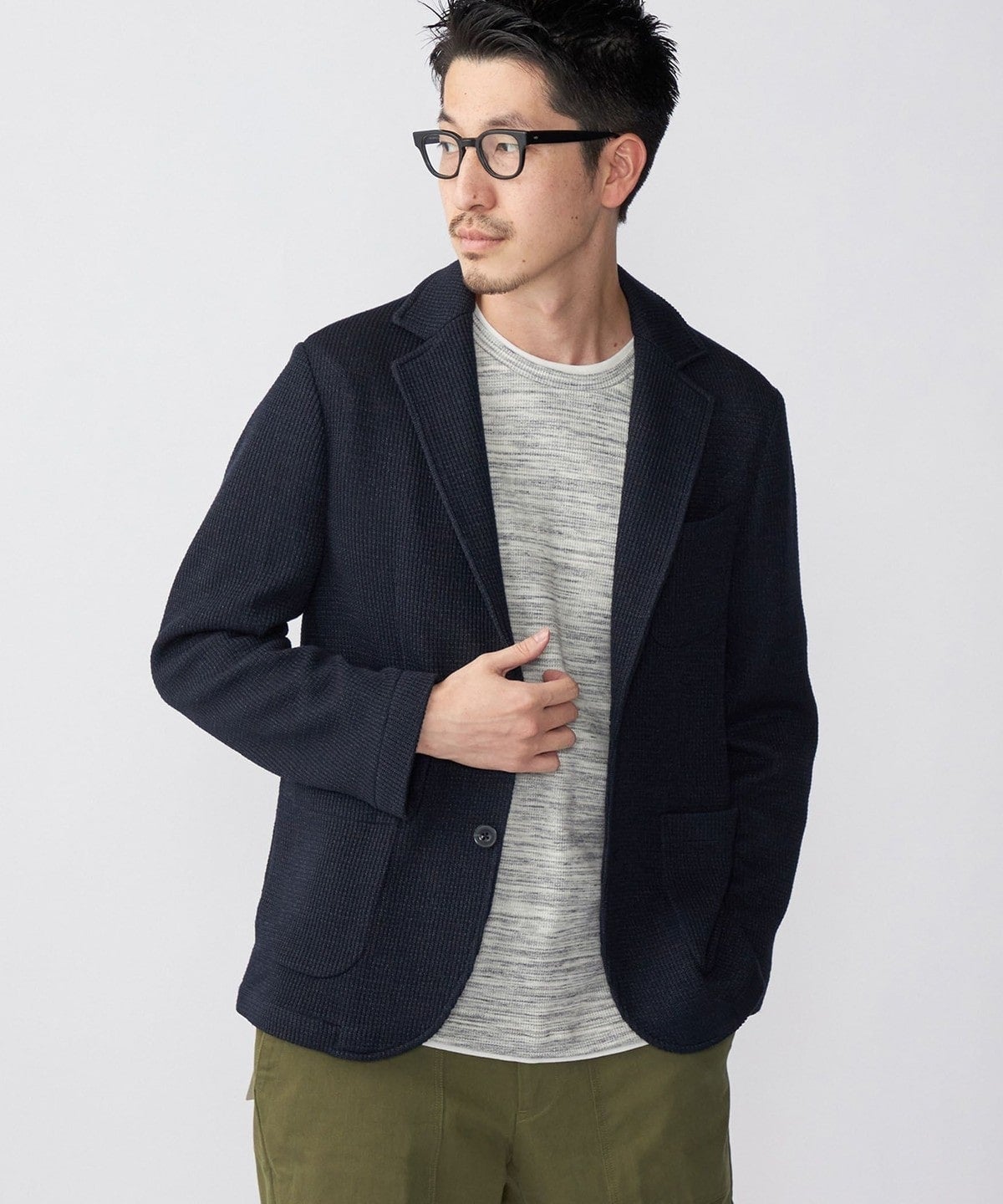 SHIPS:〈手洗い可能〉TEXBRID(R) 撚杢 畔編み 2ボタン ジャケット