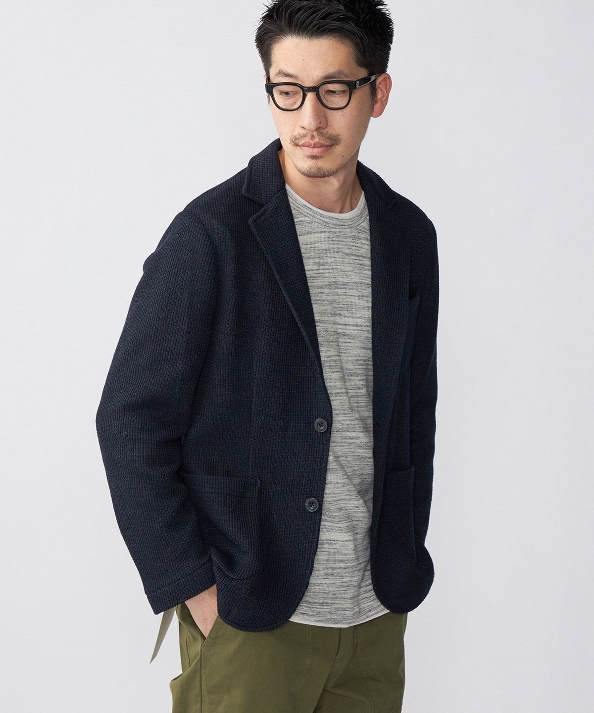 SHIPS:〈手洗い可能〉TEXBRID(R) 撚杢 畔編み 2ボタン ジャケット