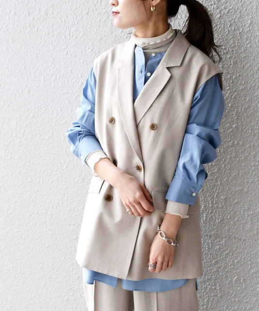 〈手洗い可能〉メランジスリーブレスジャケット