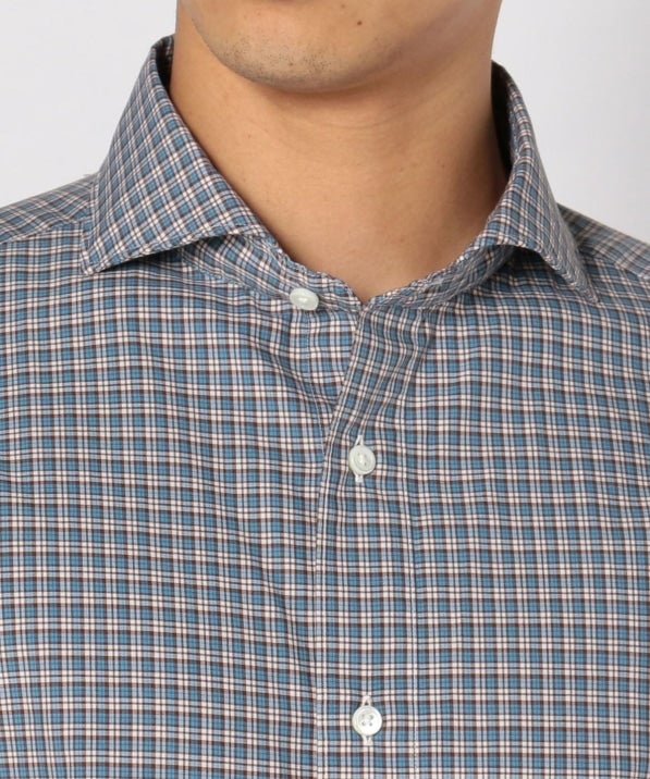 SD: 【ウォッシュド】 タータンチェック ホリゾンタルカラー シャツ
