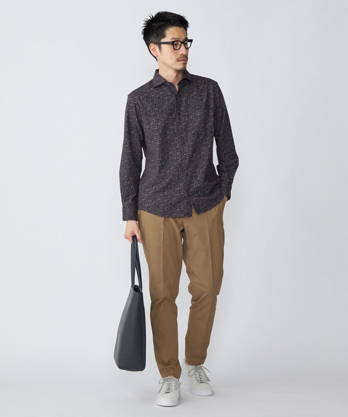 SHIPS: フランネル フラワープリント セミワイドカラーシャツ