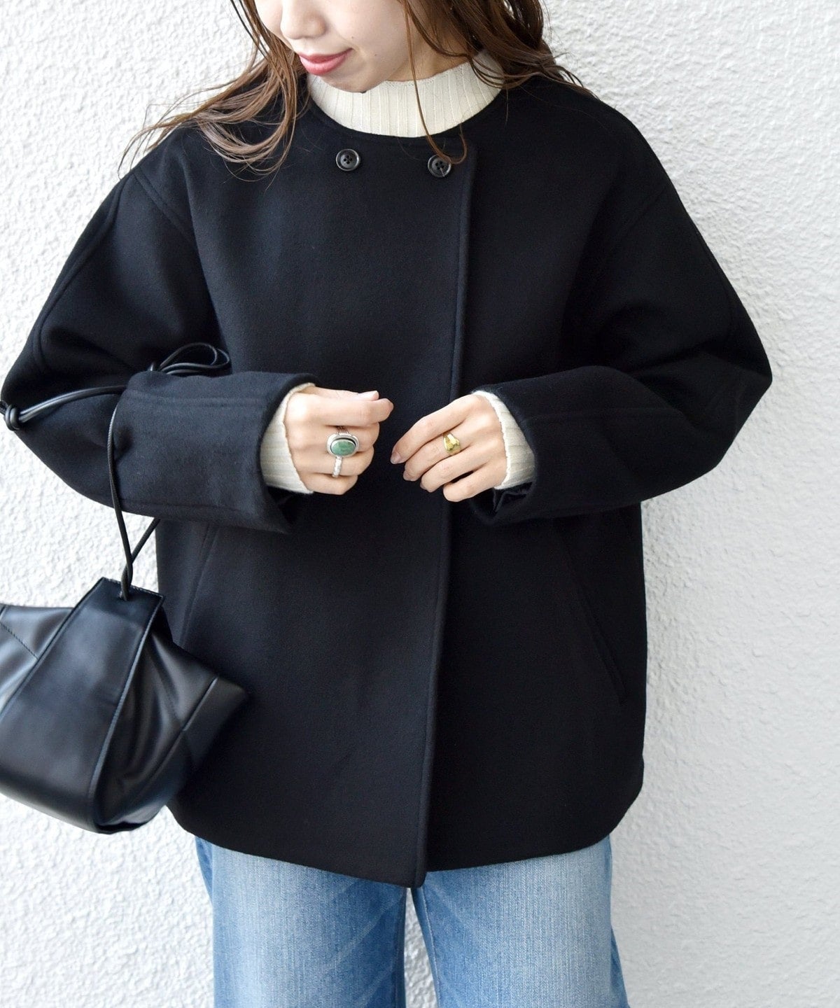 SHIPS any: ノンミュールジングウール ノーカラー ショート コート