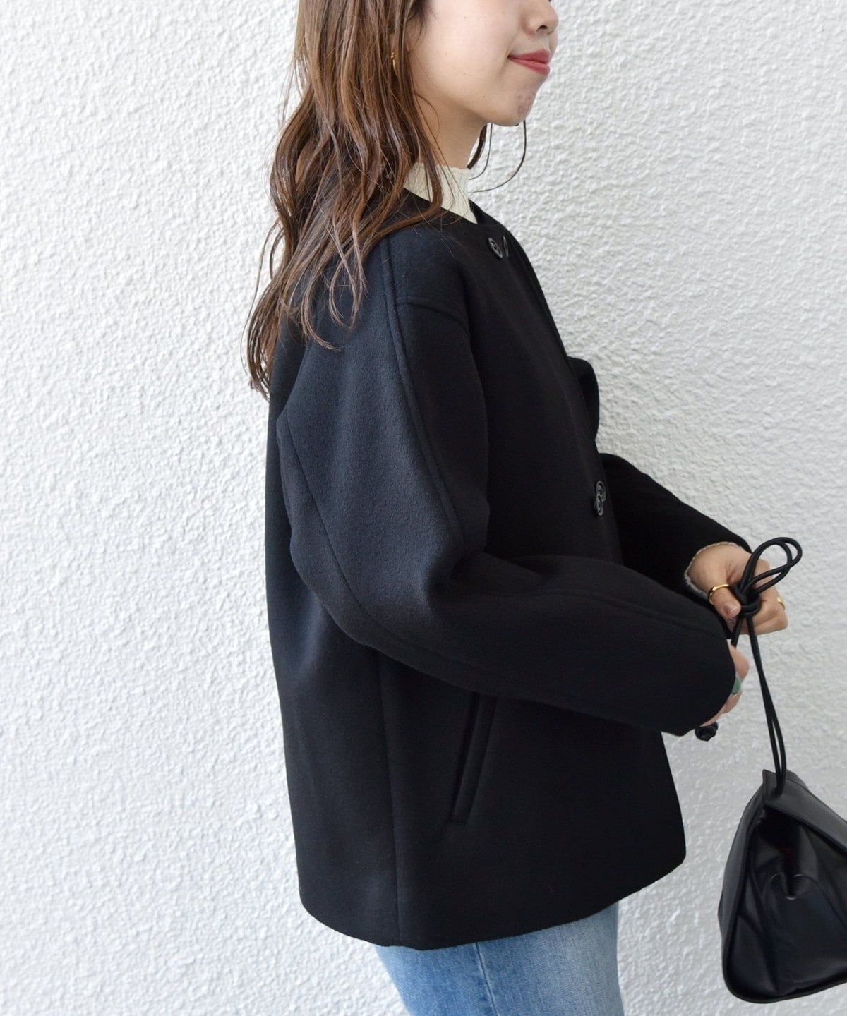 SHIPS any: ノンミュールジングウール ノーカラー ショート コート