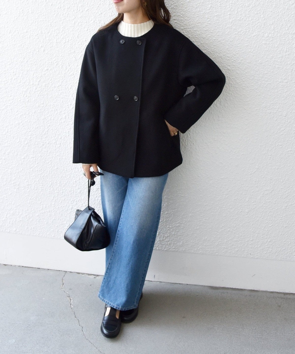 SHIPS any: ノンミュールジングウール ノーカラー ショート コート