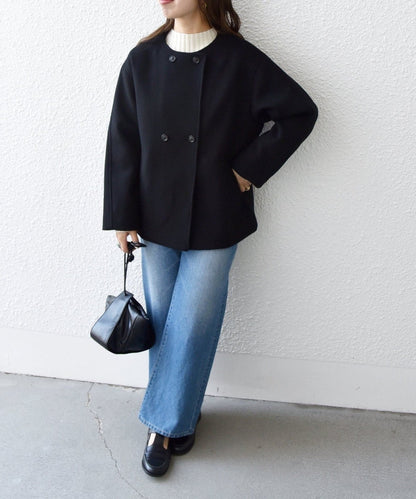 SHIPS any: ノンミュールジングウール ノーカラー ショート コート