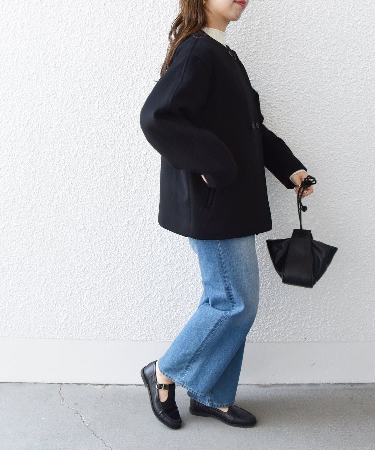 SHIPS any: ノンミュールジングウール ノーカラー ショート コート