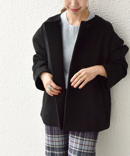 SHIPS any: ノンミュールジングウール ノーカラー ショート コート