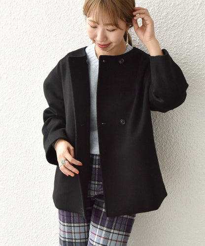 SHIPS any: ノンミュールジングウール ノーカラー ショート コート